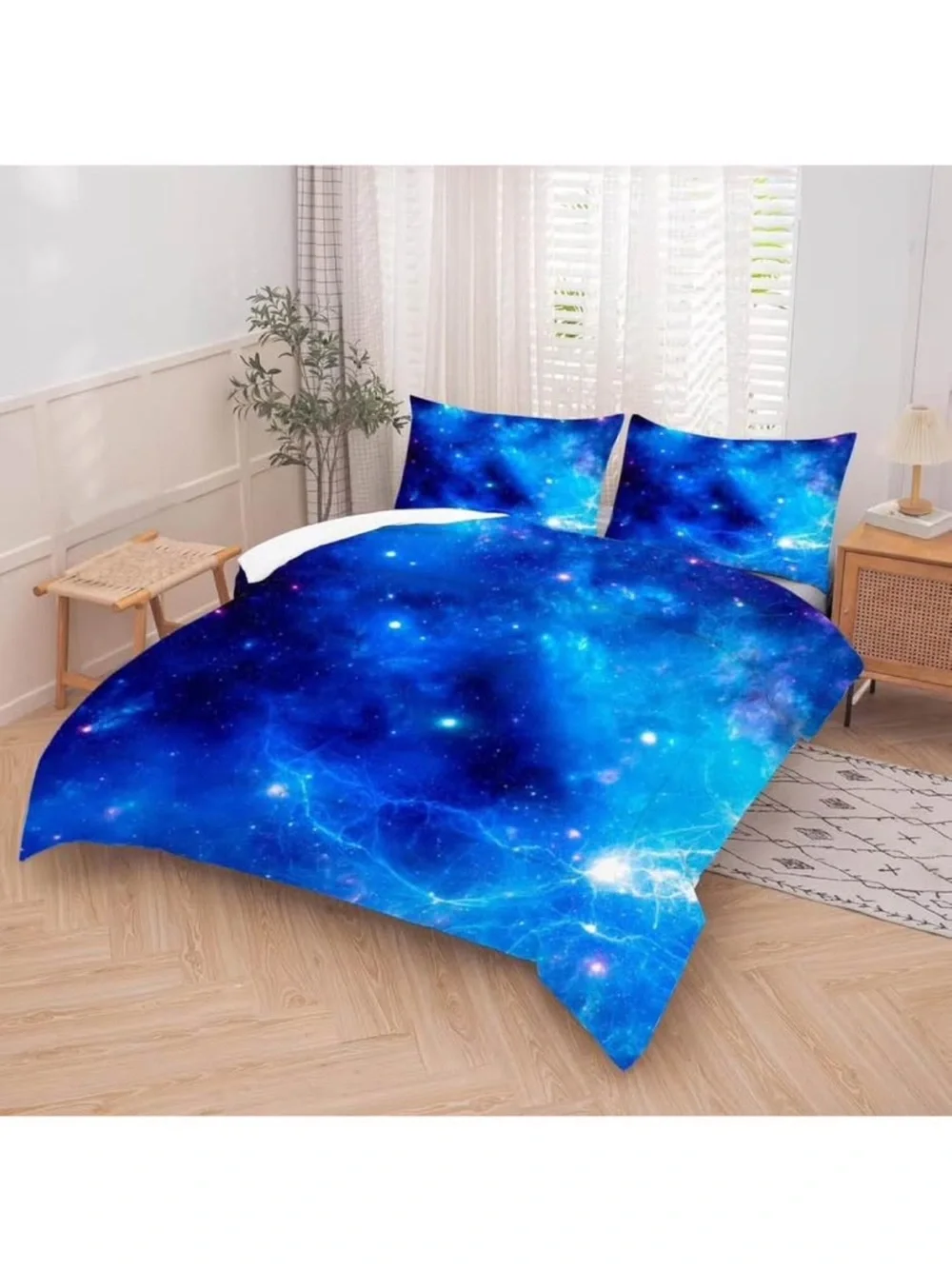 Blue Galaxy space full size comforter set new